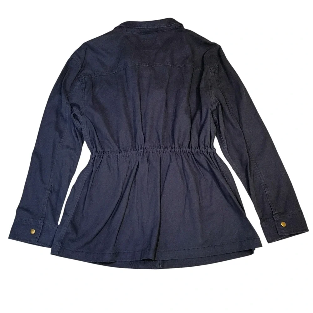 Old Navy Field Jacket Womens L Blue Chore Zip Up Twill Waist Tie Outdoor Utility